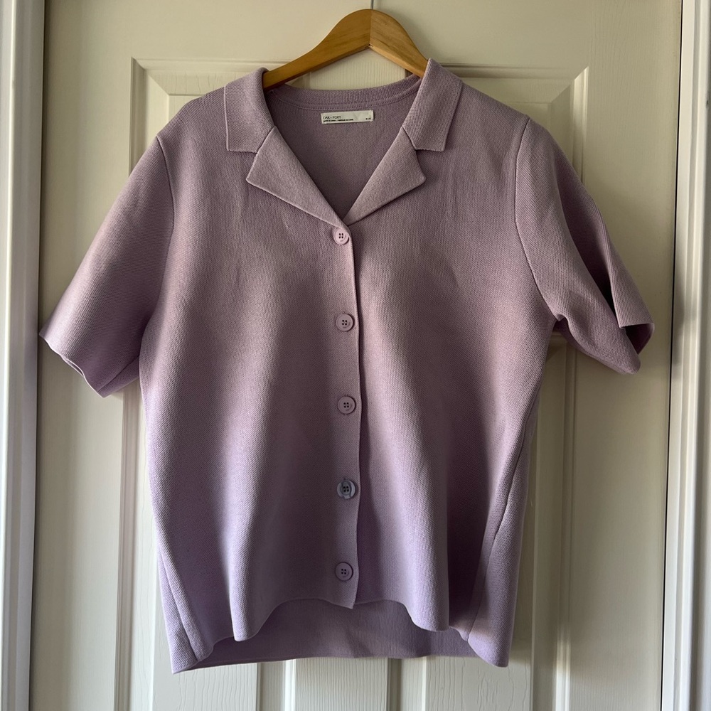 OAK + FORT pink short sleeve cardigan/top